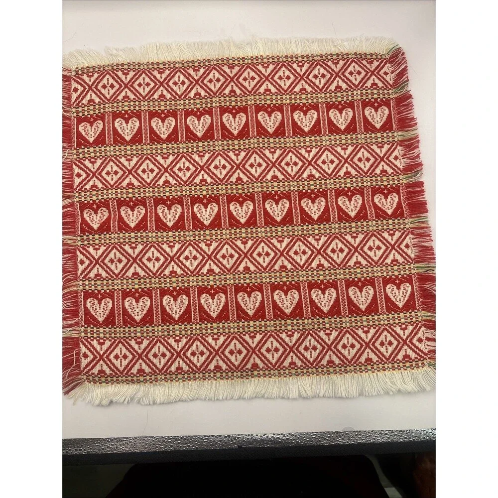 Handmade Small Wall Hanging Tapestry Red & White Hearts Made In Croatia